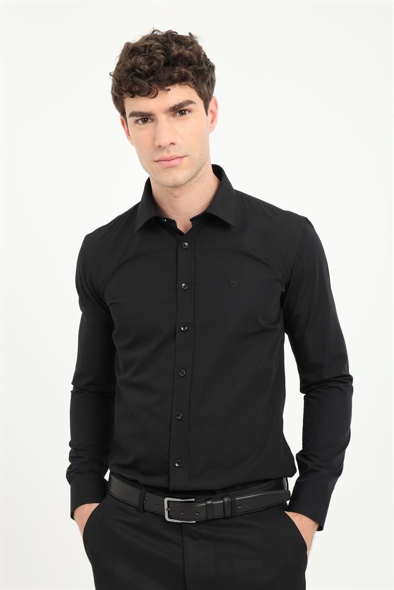 Siyah Klasik Yaka Slim Fit Gömlek