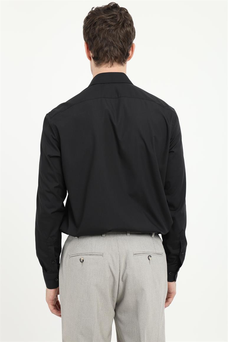 Siyah Klasik Yaka Regular Fit Erkek Gömlek