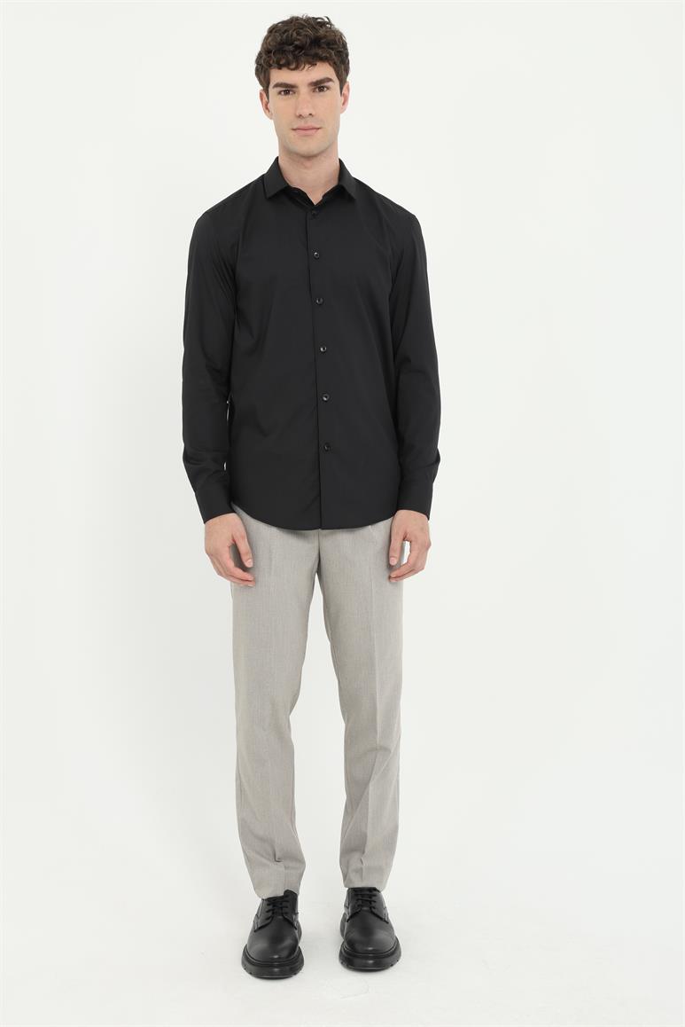 Siyah Klasik Yaka Regular Fit Erkek Gömlek
