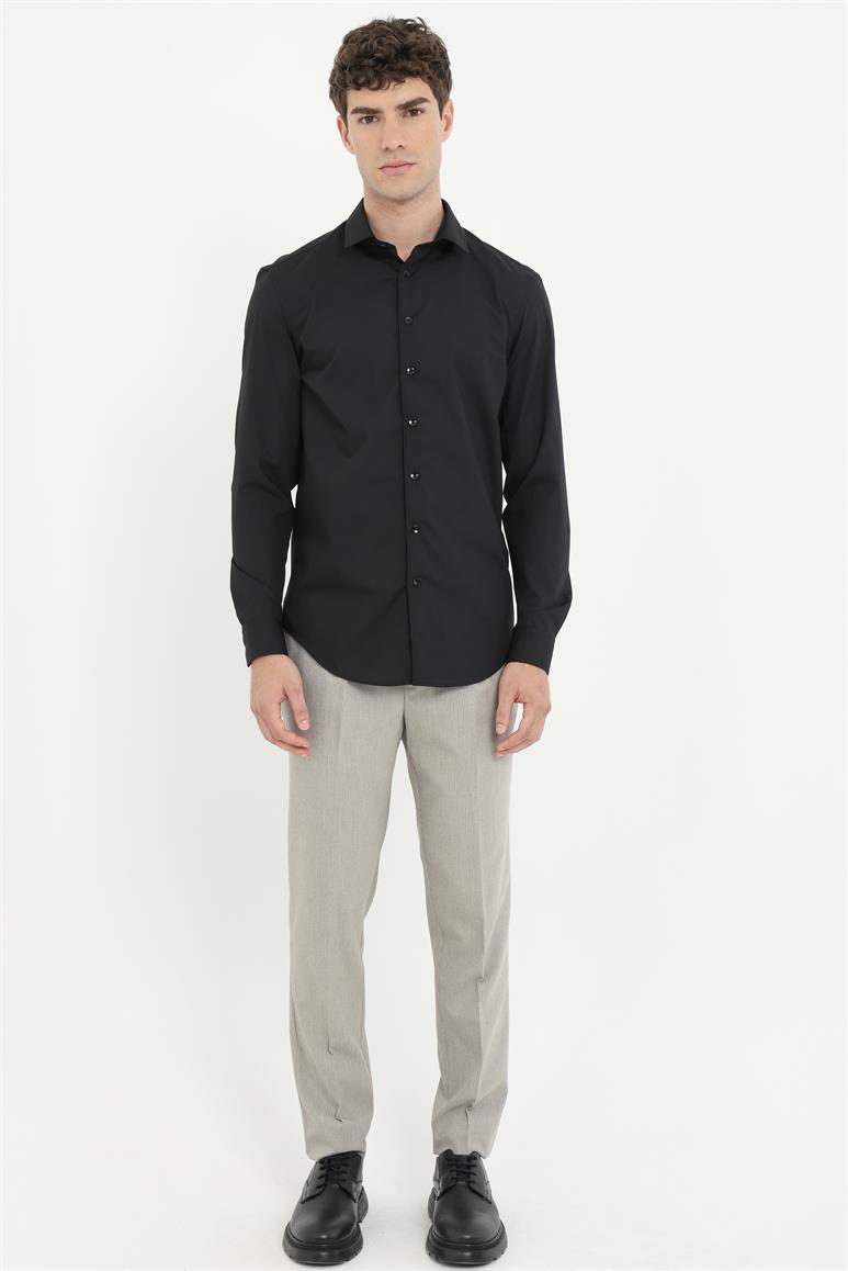 Siyah Klasik Yaka Slim Fit Gömlek
