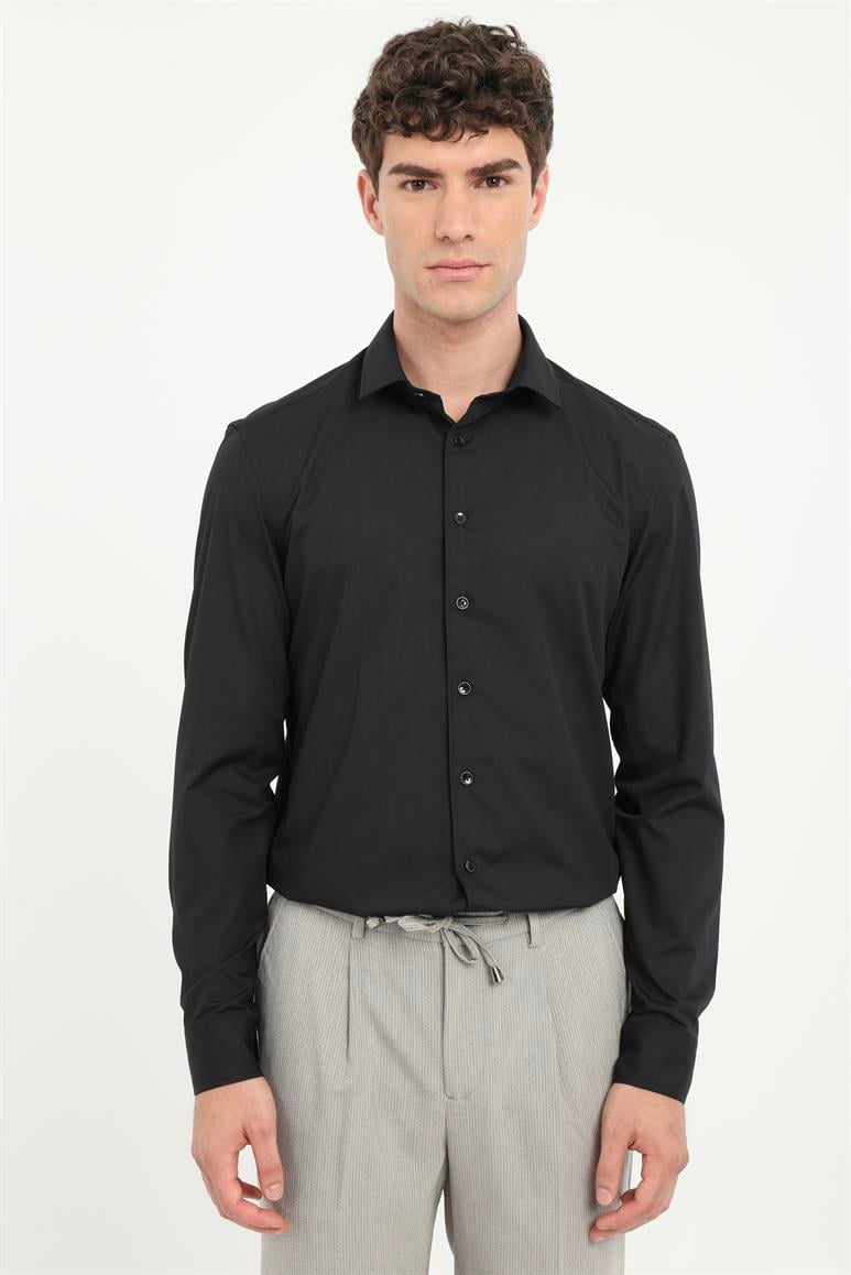 Siyah Klasik Yaka Slim Fit Gömlek