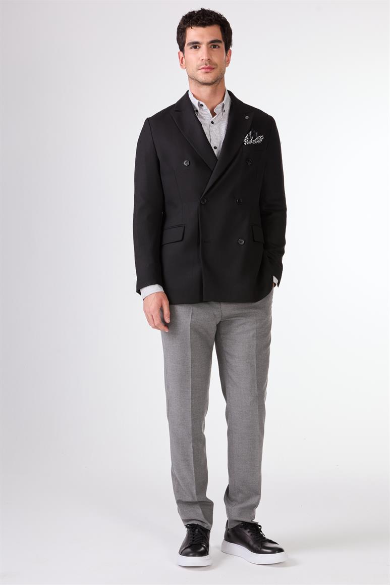 Siyah Kruvaze Slim Fit Erkek Ceket