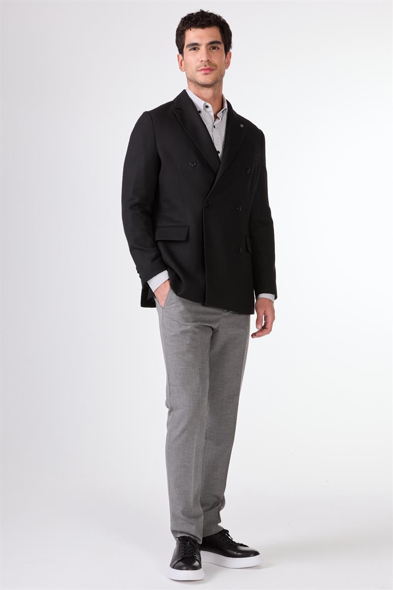 Siyah Kruvaze Slim Fit Erkek Ceket