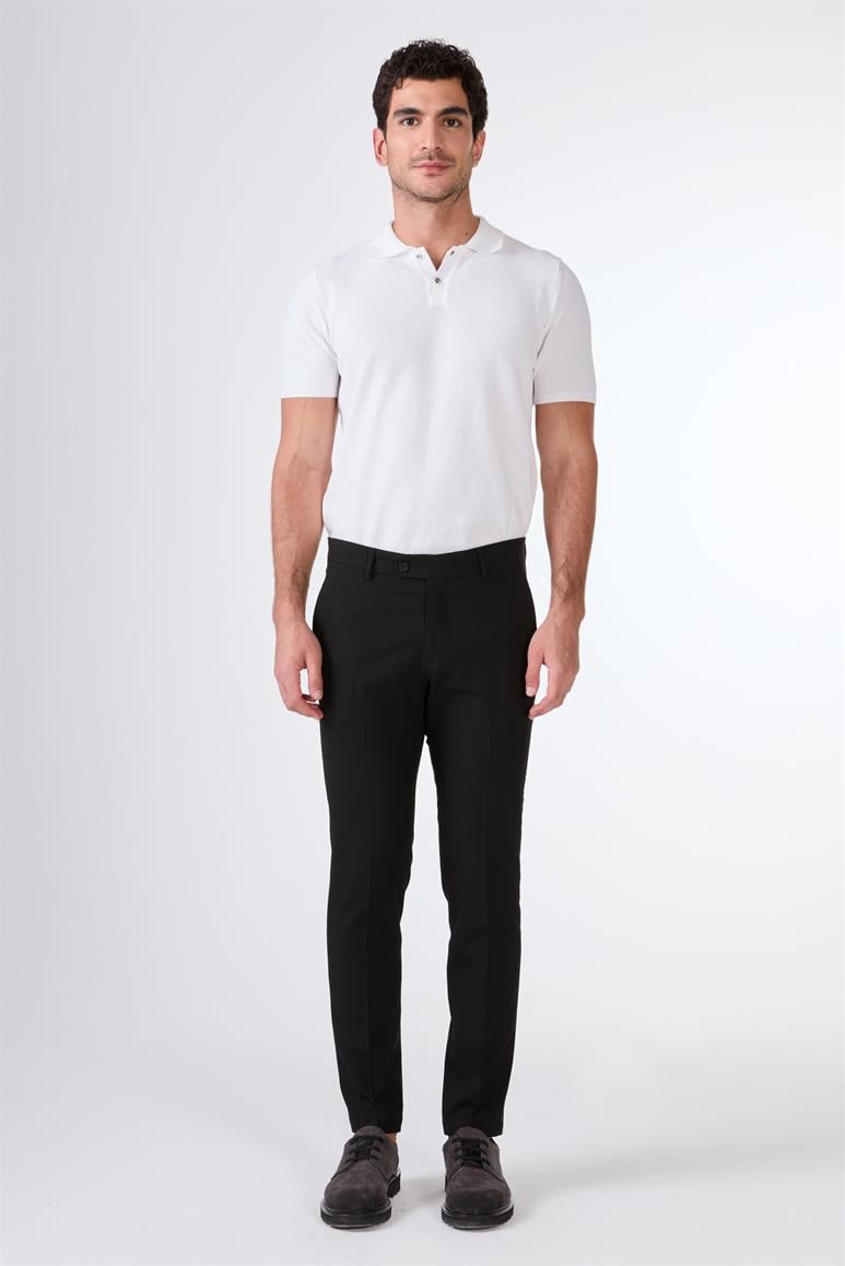 Siyah Erkek Ekstra Slim Fit Melanj Desenli Klasik Pantolon 