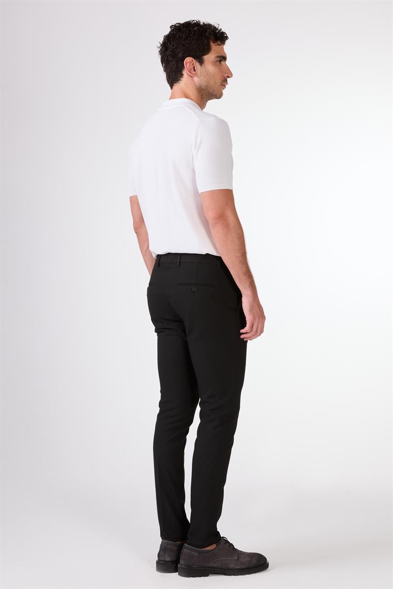Siyah Erkek Ekstra Slim Fit Melanj Desenli Klasik Pantolon 