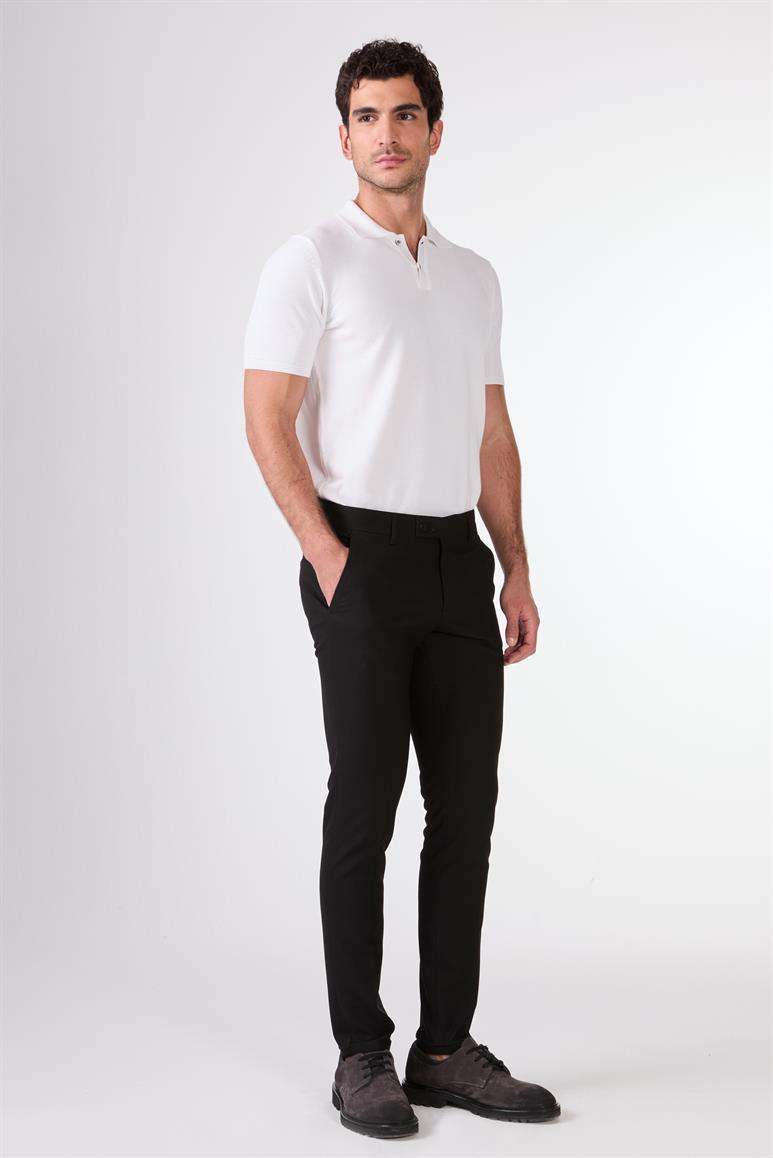 Siyah Erkek Ekstra Slim Fit Melanj Desenli Klasik Pantolon 