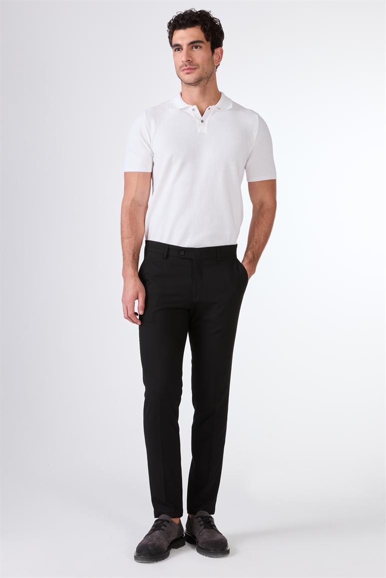 Siyah Erkek Ekstra Slim Fit Melanj Desenli Klasik Pantolon 