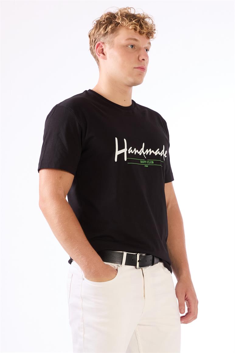 Siyah Erkek Regular Fit Baskılı Casual O Yaka T-shirt 