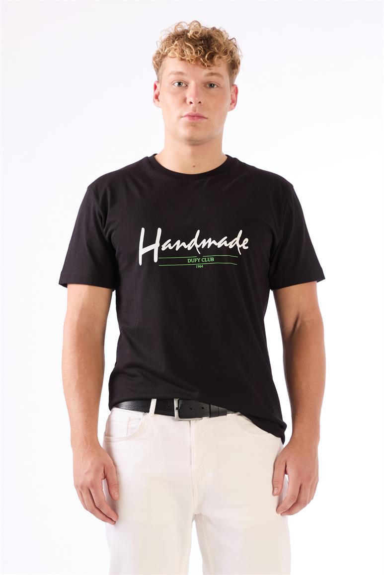 Siyah Erkek Regular Fit Baskılı Casual O Yaka T-shirt 