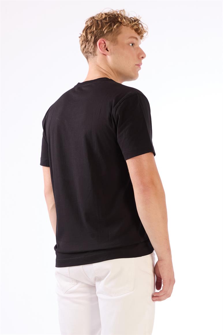 Siyah Erkek Regular Fit Baskılı Casual O Yaka T-shirt 
