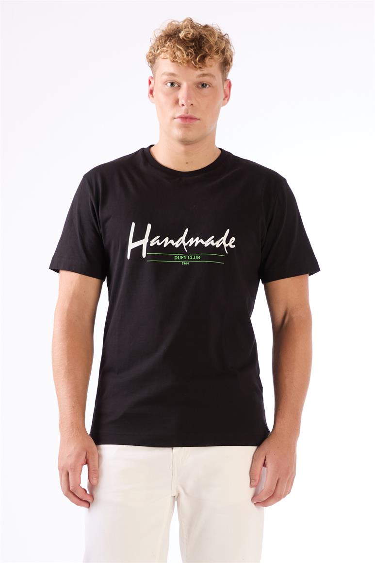 Siyah Erkek Regular Fit Baskılı Casual O Yaka T-shirt 