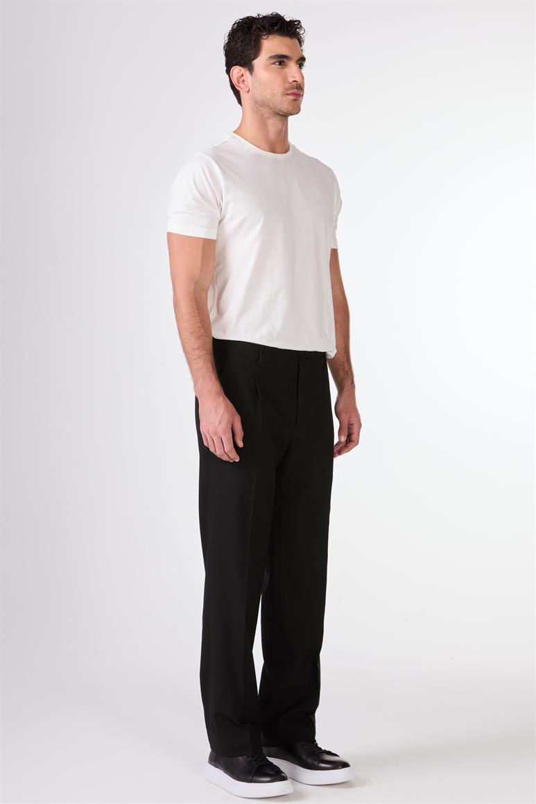 Siyah Erkek Regular Fit Düz Klasik Pantolon 