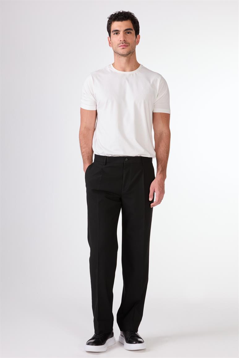 Siyah Erkek Regular Fit Düz Klasik Pantolon 