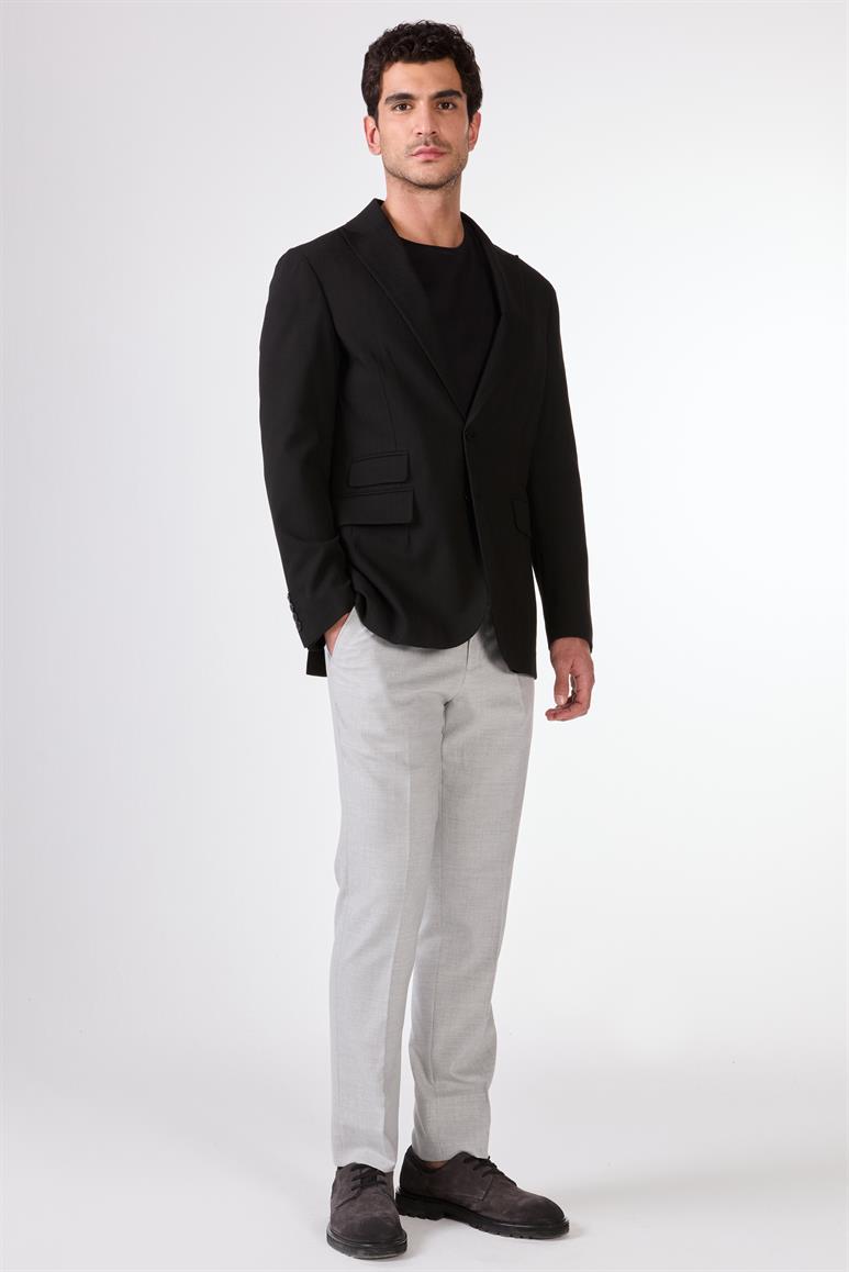 Siyah Erkek Slim Fit Çizgili Sivri Yaka Ceket 