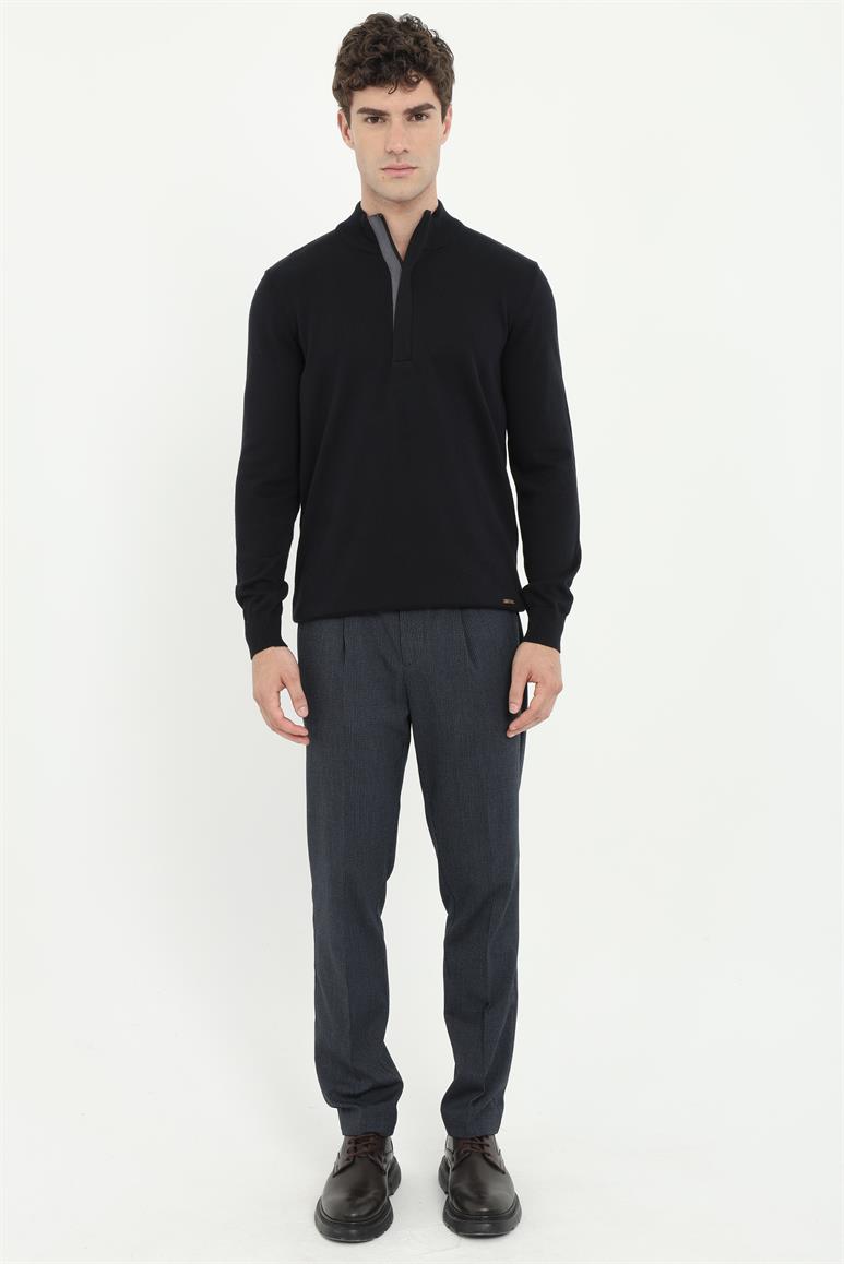 Siyah Erkek Slim Fit Dik Yaka Erkek Triko