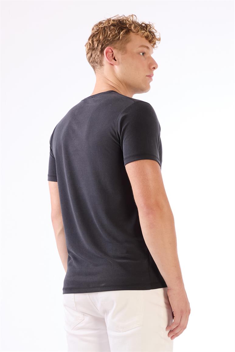 Siyah Erkek Slim Fit Düz O Yaka T-shirt 