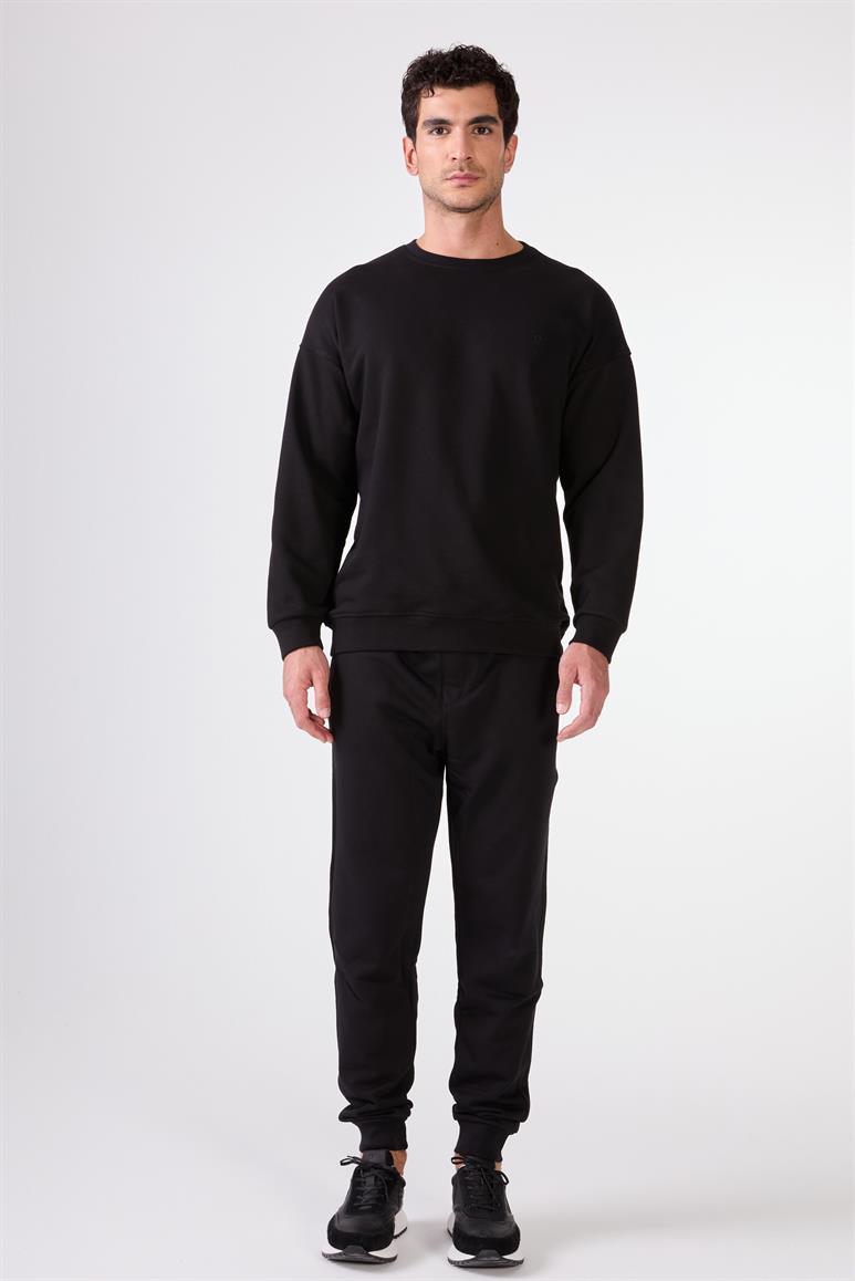 Siyah Bisiklet Yaka Regular Fit Erkek Sweatshirt