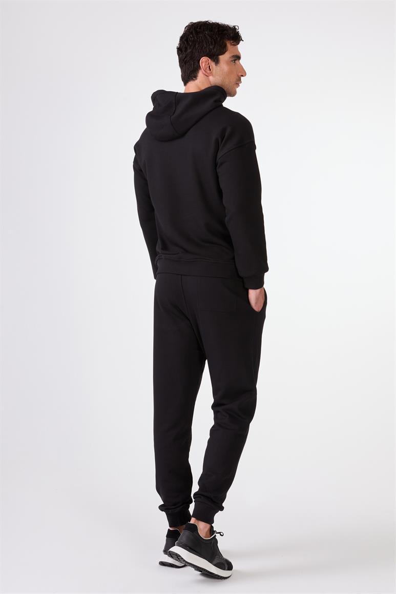 Siyah Kapüşonlu Kanguru Cepli Regular Fit Erkek Sweatshirt