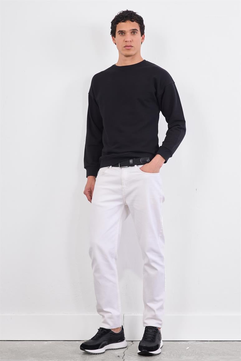 Siyah Bisiklet Yaka Regular Fit Erkek Sweatshirt