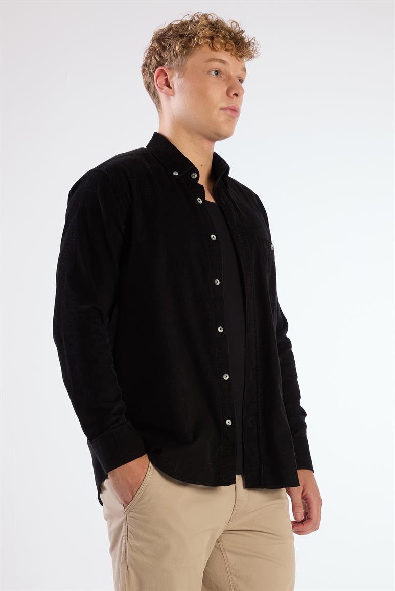 Siyah Fitilli Kadife Regular Fit Erkek Gömlek 