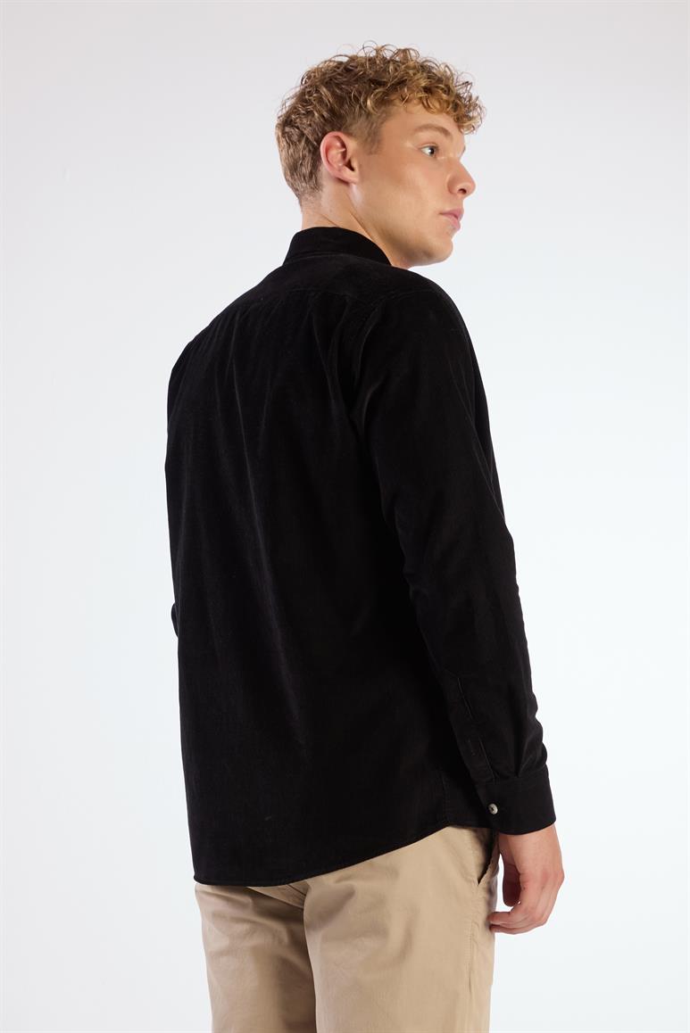 Siyah Fitilli Kadife Regular Fit Erkek Gömlek 