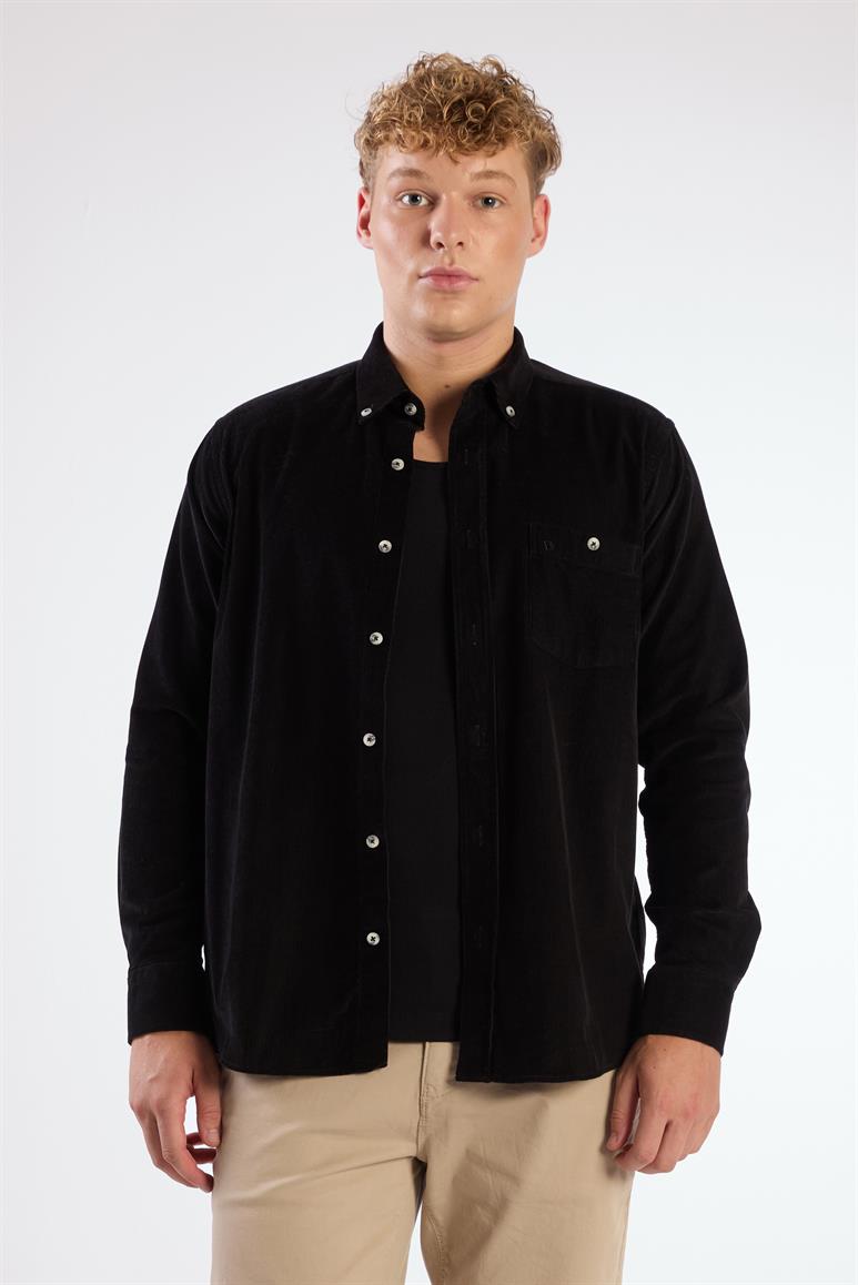 Siyah Fitilli Kadife Regular Fit Erkek Gömlek 