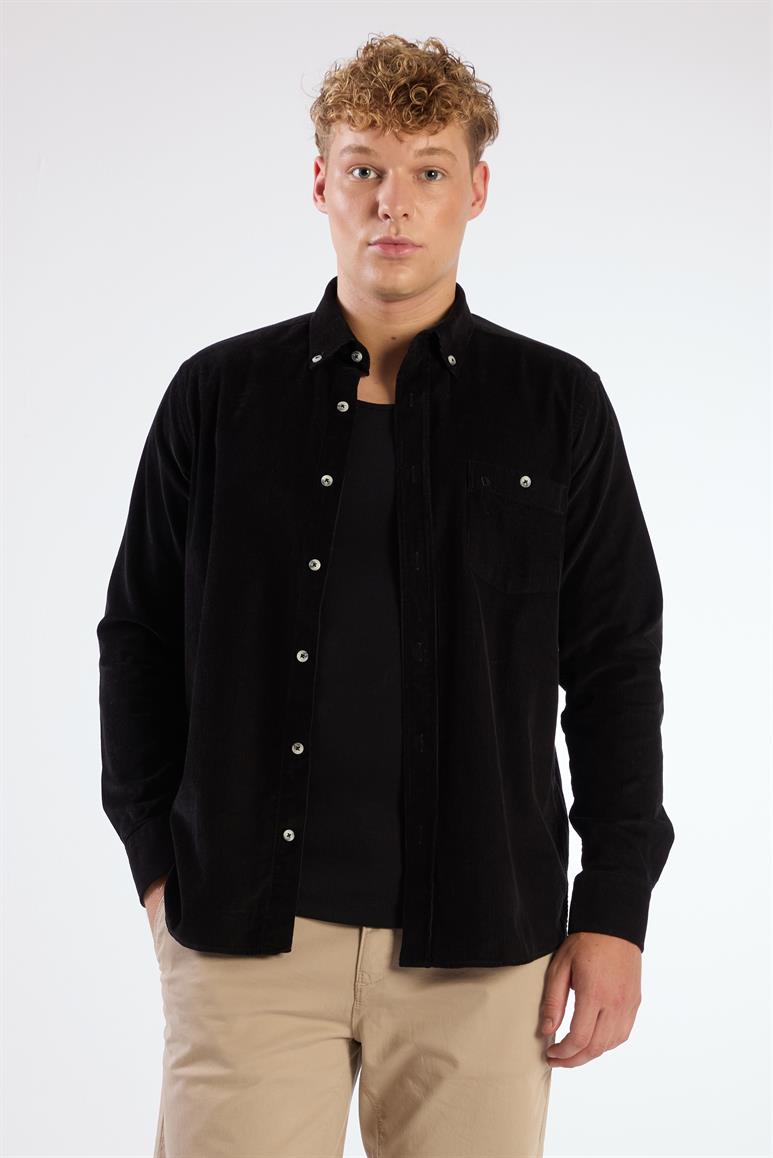 Siyah Fitilli Kadife Regular Fit Erkek Gömlek 