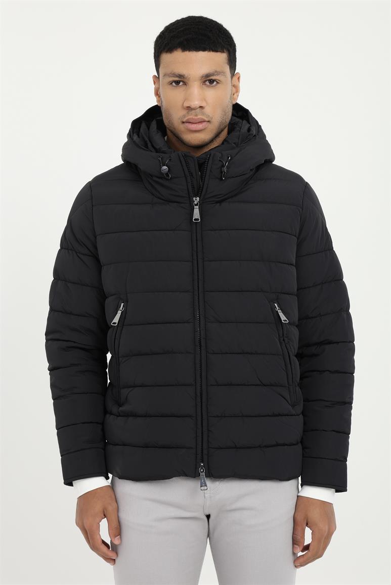 Siyah Kapitone Slim Fit Erkek Mont