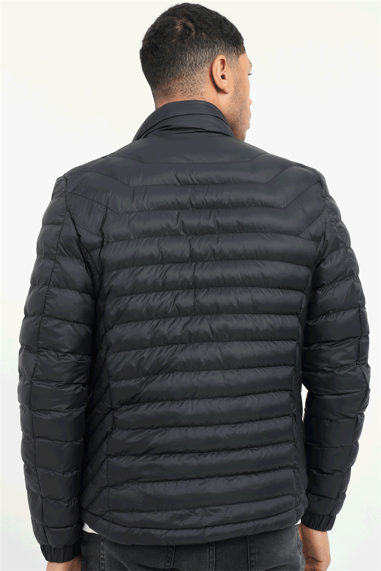 Siyah Kapitone Slim Fit Erkek Mont 