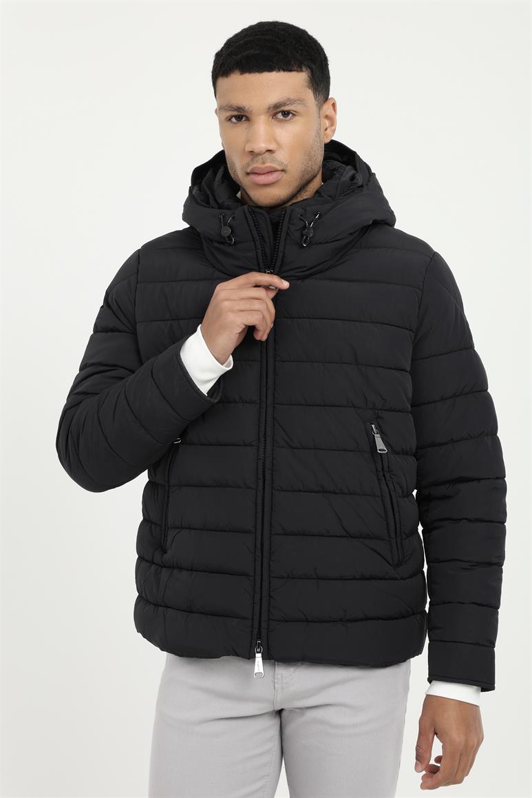 Siyah Kapitone Slim Fit Erkek Mont