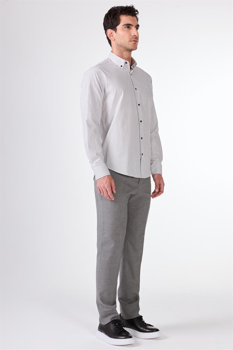 Siyah Kare Desen Regular Fit Uzun Kol Erkek Gömlek