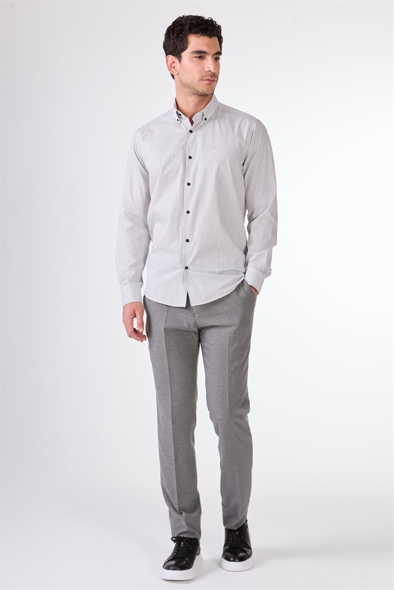 Siyah Kare Desen Regular Fit Uzun Kol Erkek Gömlek