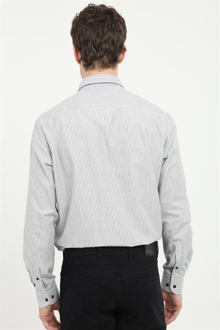 Siyah Çizgili Desen Regular  Fit Erkek Gömlek 