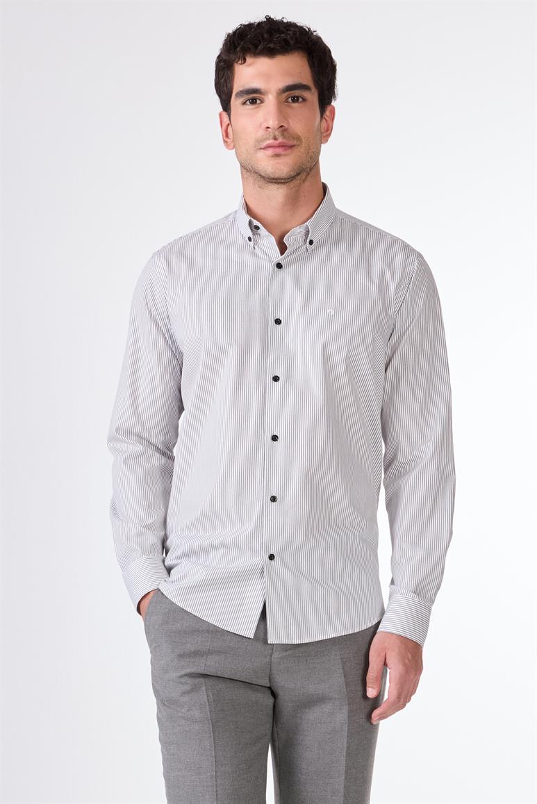 Siyah Kare Desen Regular Fit Uzun Kol Erkek Gömlek