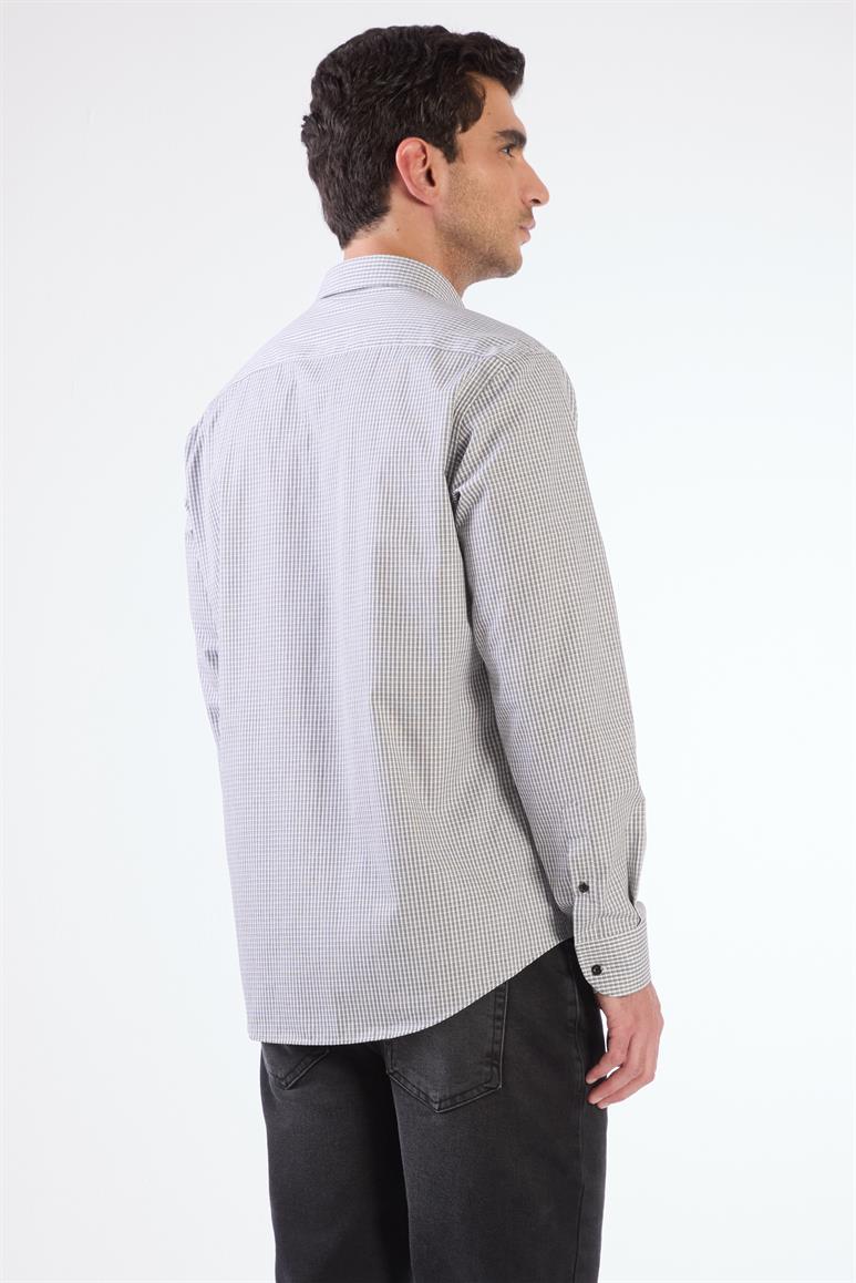 Siyah Kare Desen Regular Fit Uzun Kol Erkek Gömlek