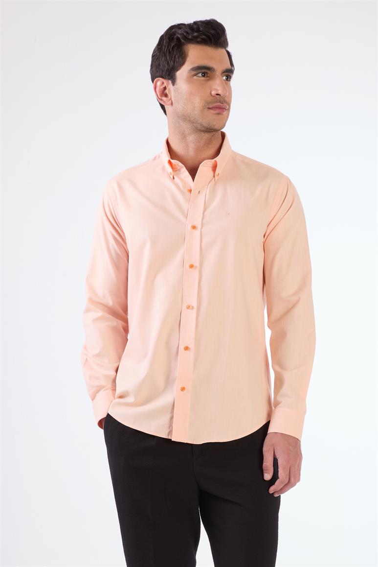 Somon Erkek Slim Fit Düz Brent Düğmeli Yaka Uzun Kol Gömlek - 102484