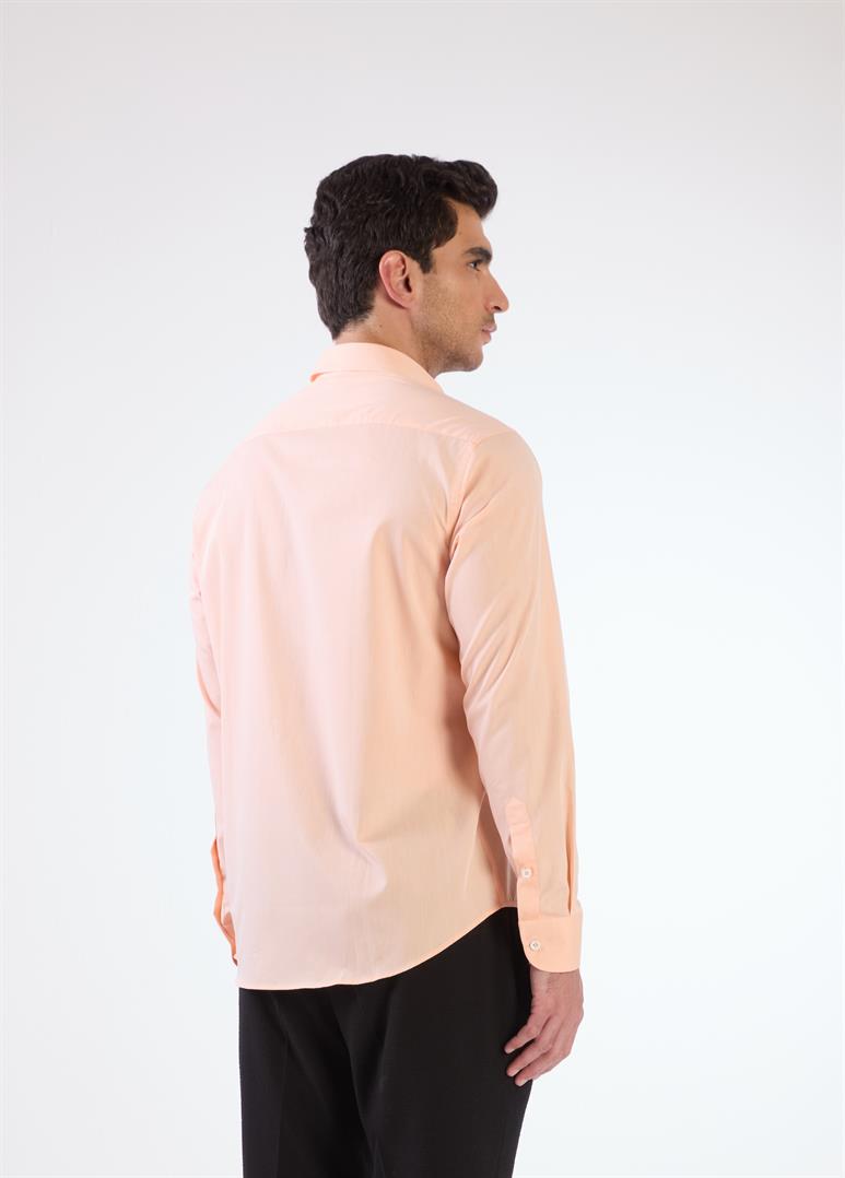 Turuncu Erkek Regular Fit Düz Brent Düğmeli Yaka Uzun Kol Gömlek 