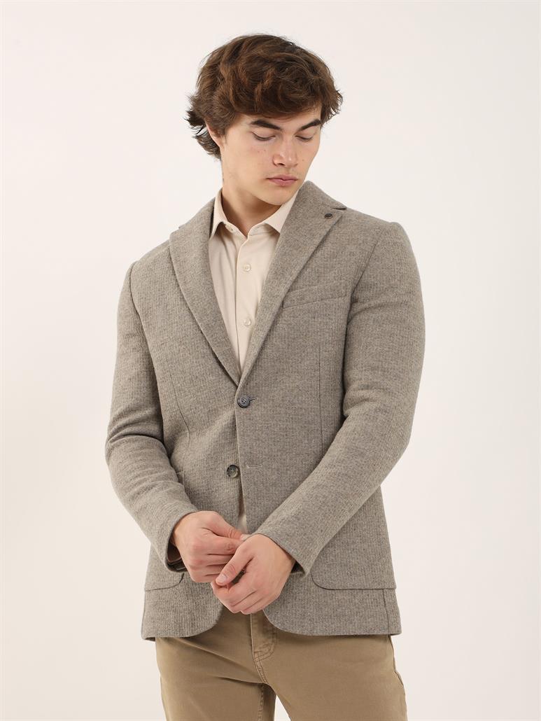 Vizon Erkek Slim Fit Düz Casual Mono Yaka Ceket 