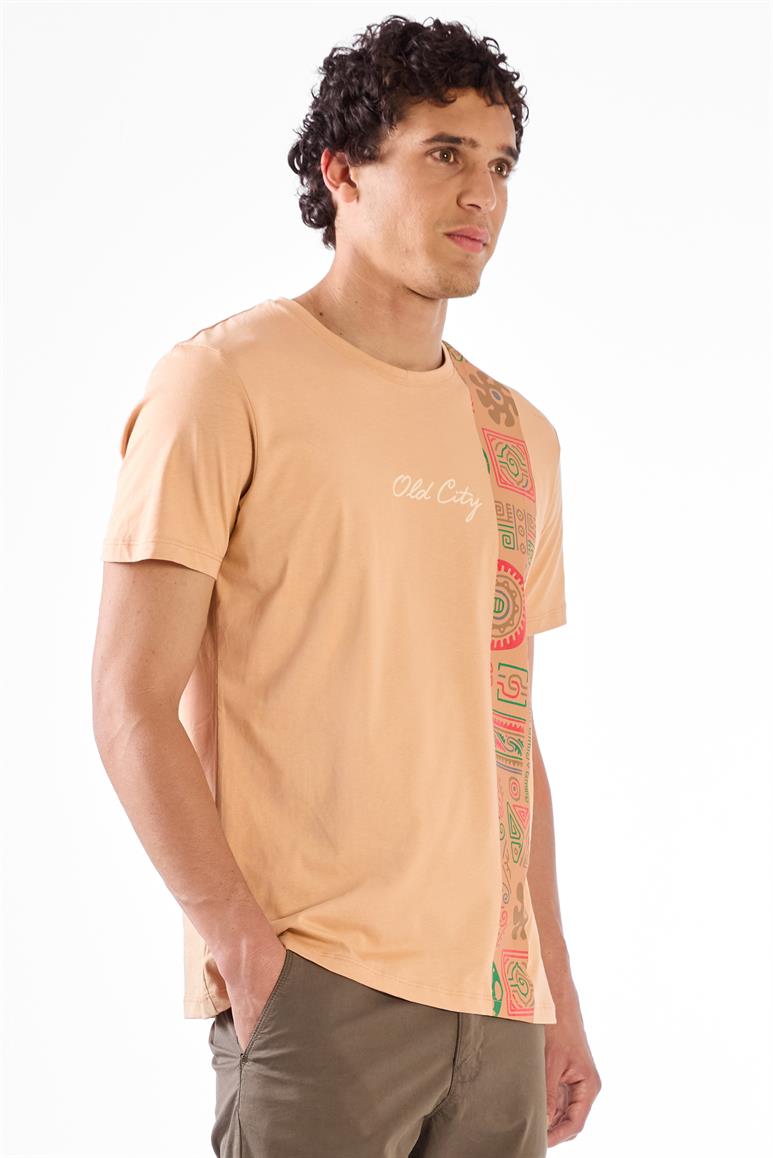 Vizon Erkek Slim Fit Desenli O Yaka T-shirt 