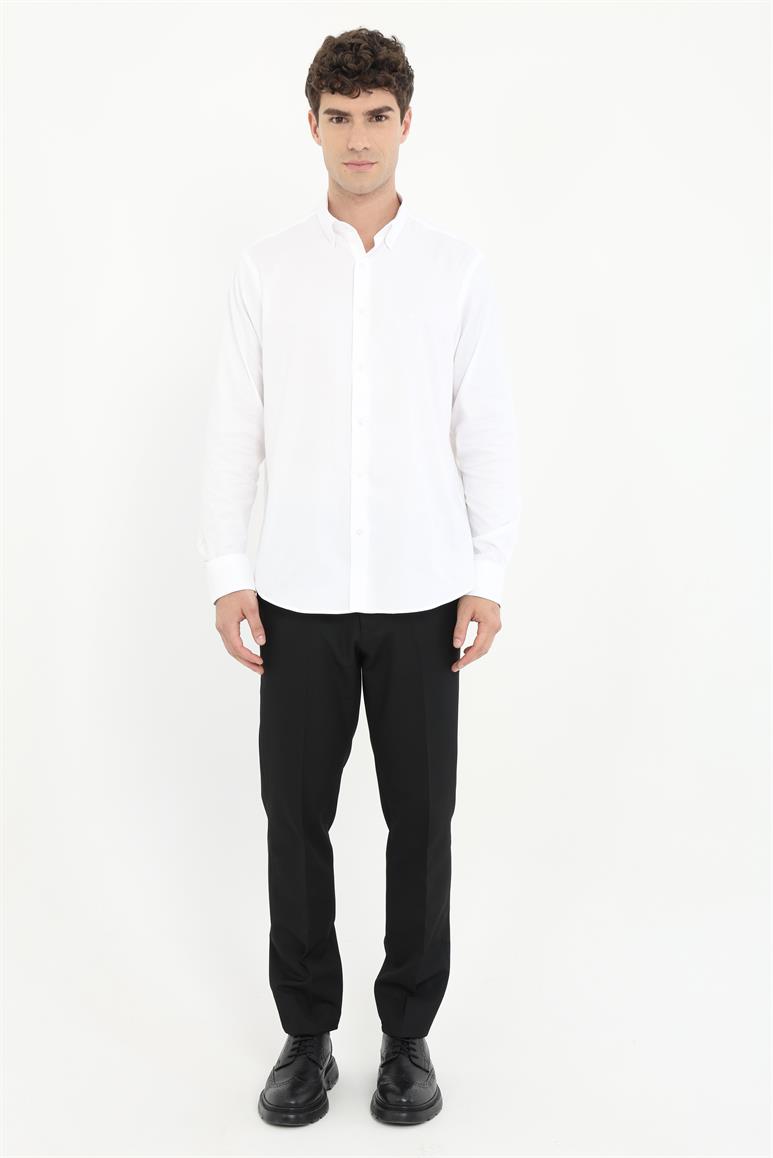 Beyaz Yaka Düğmeli Klasik Gömlek 