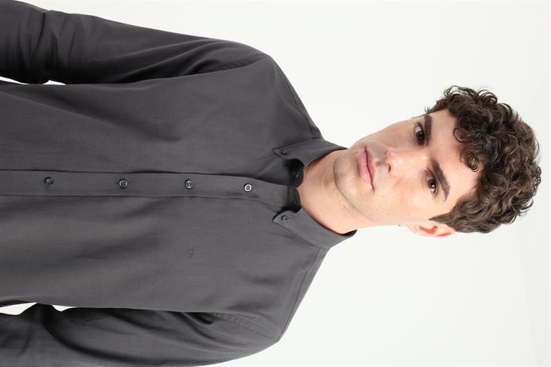 Koyu Gri Yaka Düğmeli Slim Fit Erkek Gömlek