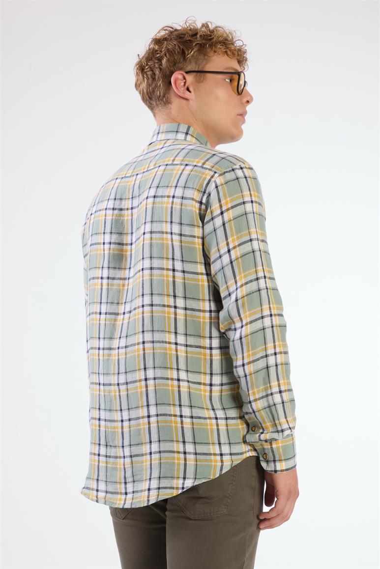 Yeşil Erkek Slim Fit Çiçek Desenli Klasik Yaka Uzun Kol Gömlek 