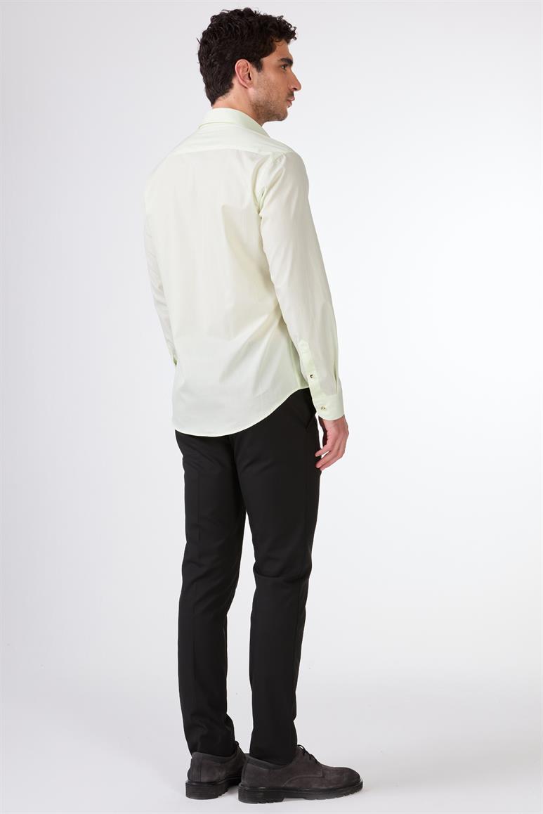 Yeşil Pamuklu  Brent Yaka Slim Fit Uzun Kol Erkek Gömlek