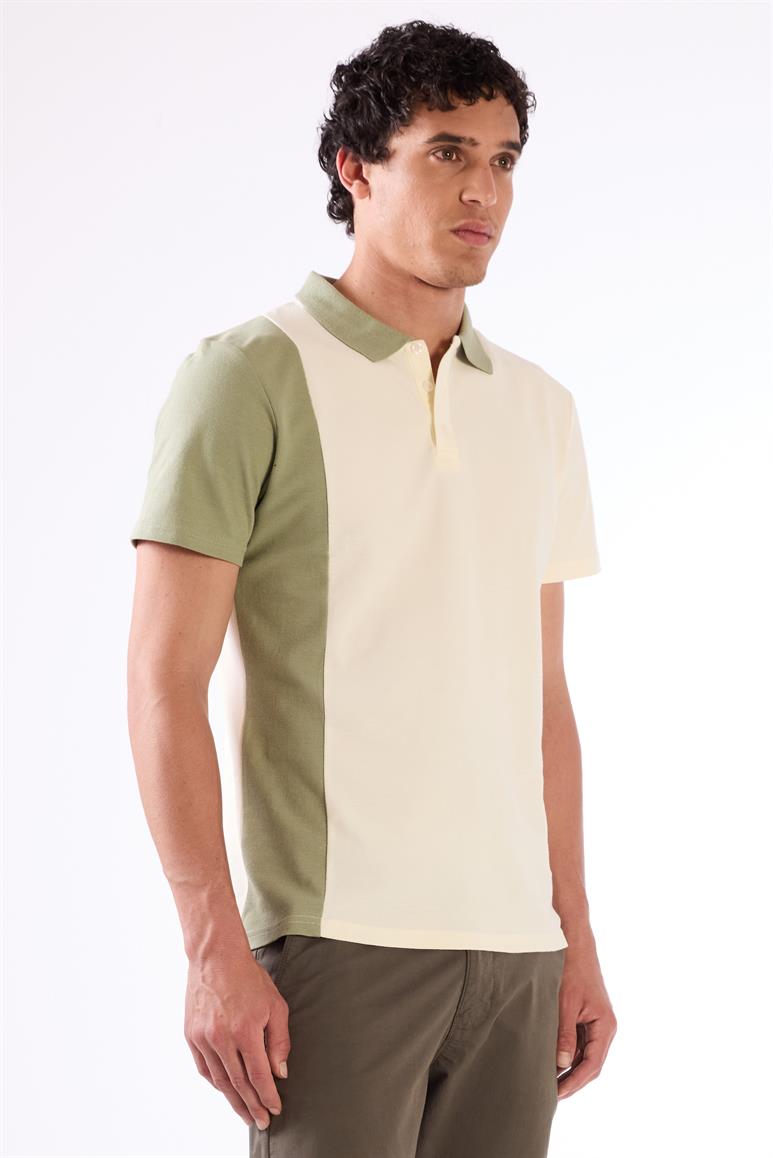 Yeşil Erkek Slim Fit Desenli Polo Yaka T-shirt 