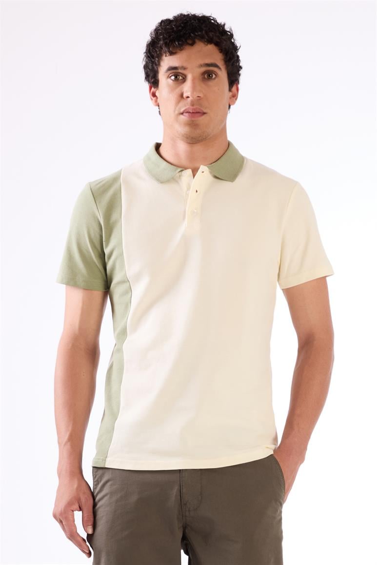 Yeşil Erkek Slim Fit Desenli Polo Yaka T-shirt 