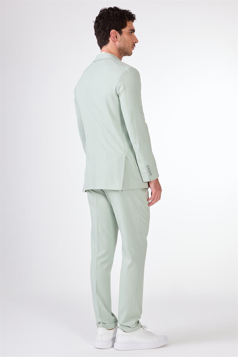 Yeşil Erkek Slim Fit Düz Mono Yaka Casual Ceket 