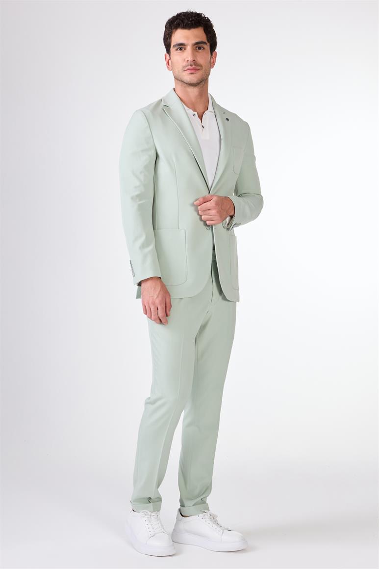 Yeşil Erkek Slim Fit Düz Mono Yaka Casual Ceket 