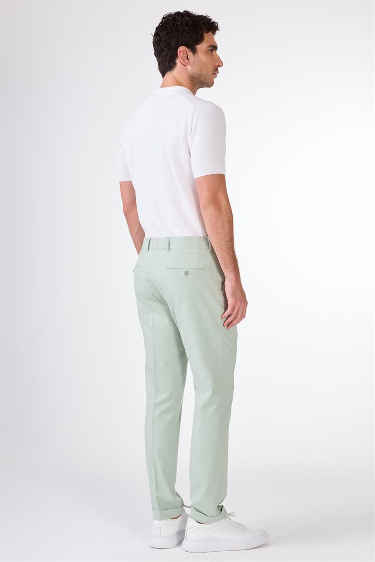 Yeşil Erkek Slim Fit Düz Pileli Pantolon 