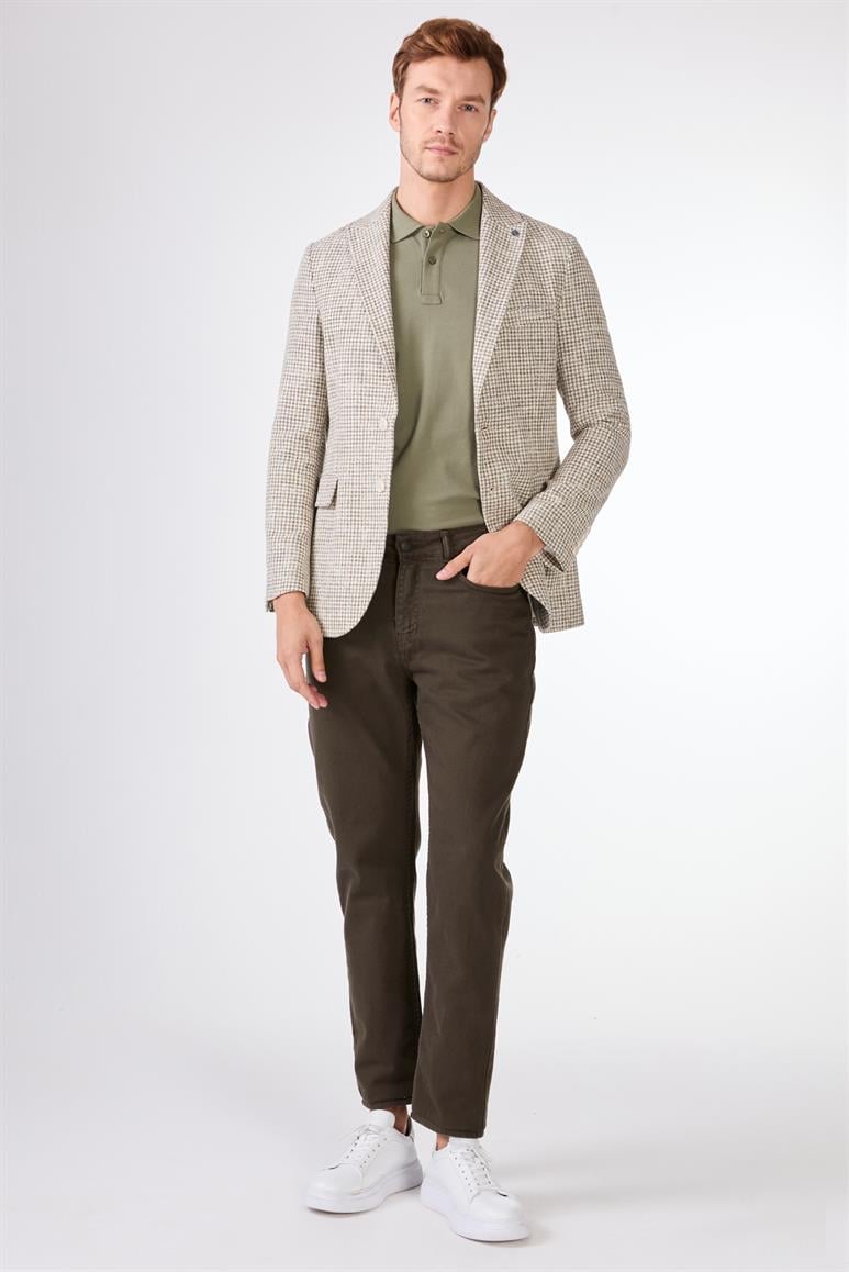 Yeşil Erkek Slim Fit Pitikare Desenli Sivri Yaka Casual Ceket 