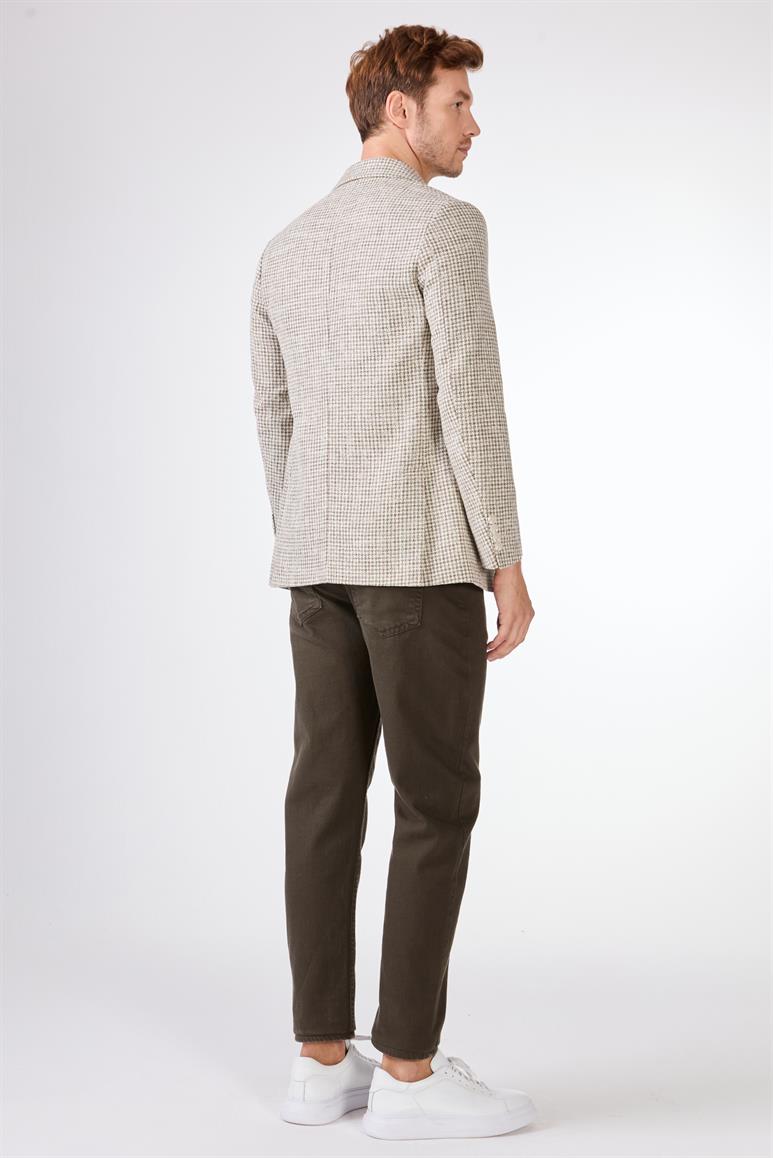 Yeşil Erkek Slim Fit Pitikare Desenli Sivri Yaka Casual Ceket 